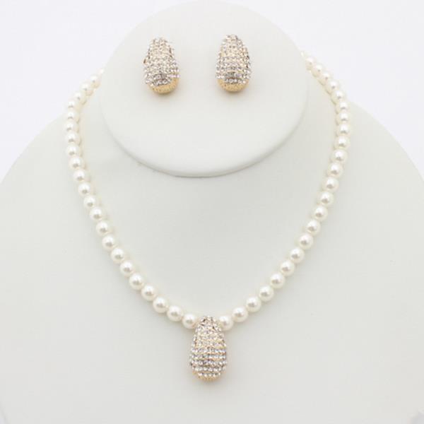 Faux Pearl Rhinestone Necklace And Earring Set