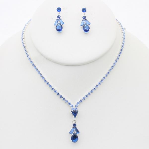 Teardrop Crystal Pendant Necklace Earring Set