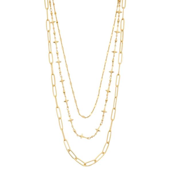 SODAJO Gold Dipped 3 Layered Metal Chain Necklace
