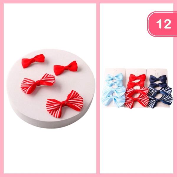 Stripe Mix Bow Clip Set (12 Units)