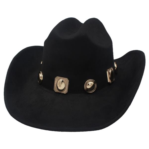 Faux Suede Stud Charm Cowboy Hat