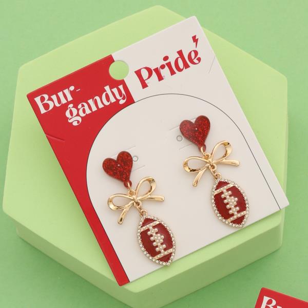 Heart Football Game Day Dangle Earring