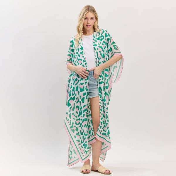 Leopard Print Open Front Long Kimono