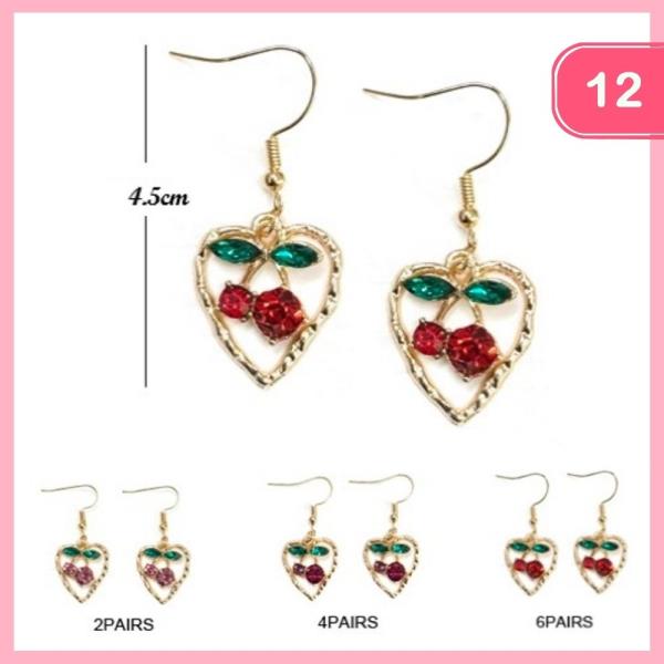 Heart Cherry Dangle Earrings (12 Units)