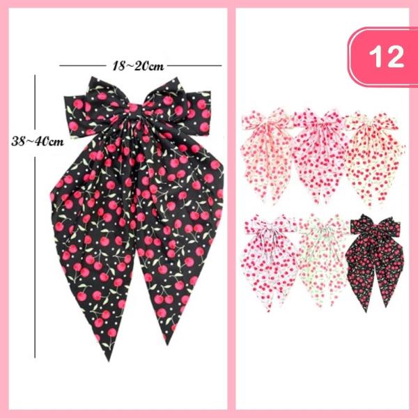 Cherry Long Tail Hair Bow Pin (12 Units)