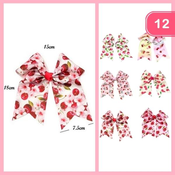 Ribbon Cherry Bow Hair Pin (12 Units)