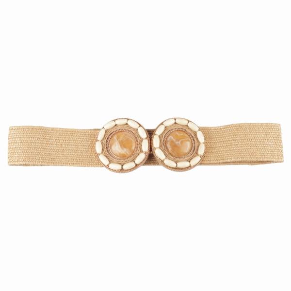 DOUBLE ROUND MARBLE SHELL BUCKLE WOVEN ELASTIC BELT