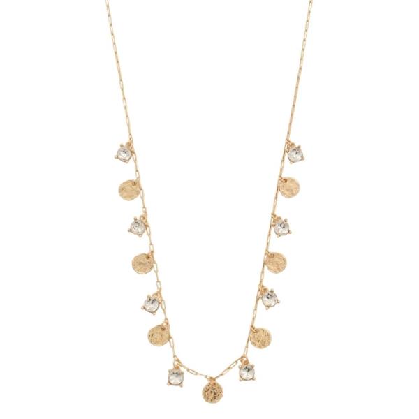 Metal Disc and Crystal Drop Station Necklace
