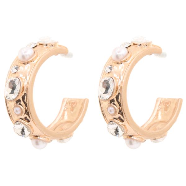 MIXED RHINESTONE PEARL DECORATED HOOP EARRINGS