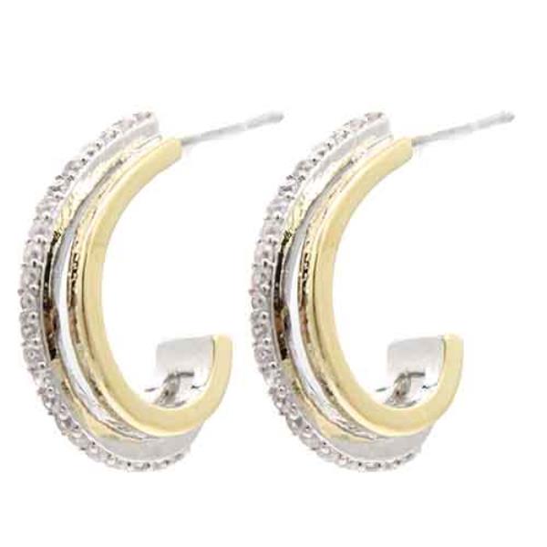 14K GOLD PLATED CZ C HOOP 2-TONE EARRINGS