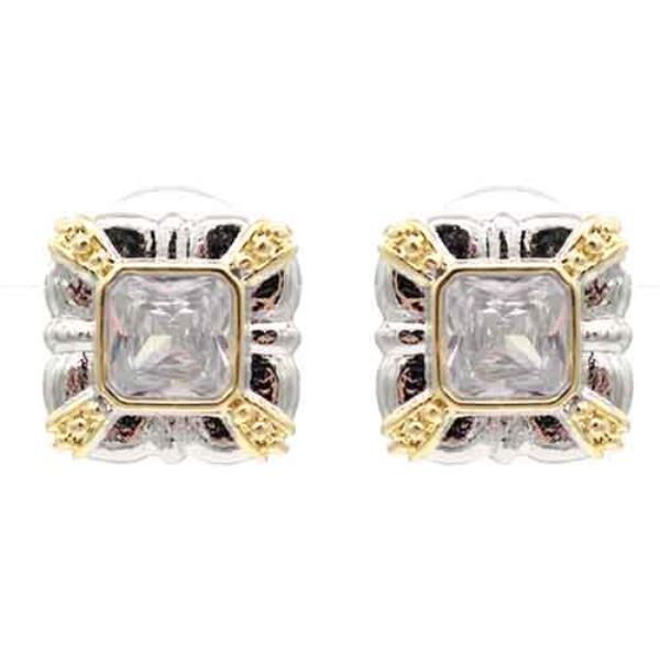14K Gold Plated 2 Tone Square Stud Earrings