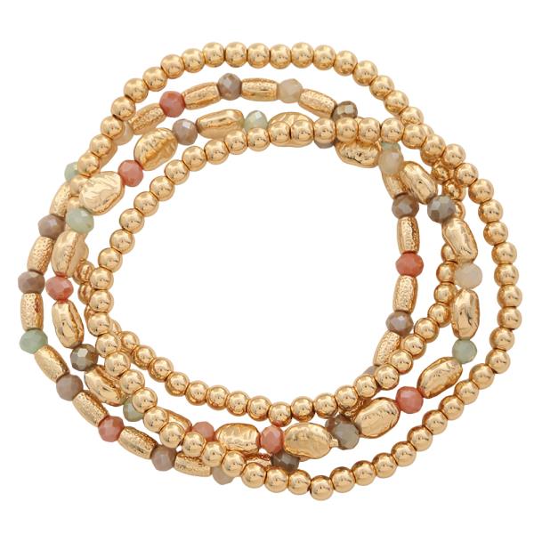 Metal Bead Faceted Bead Stretch Bracelet Set