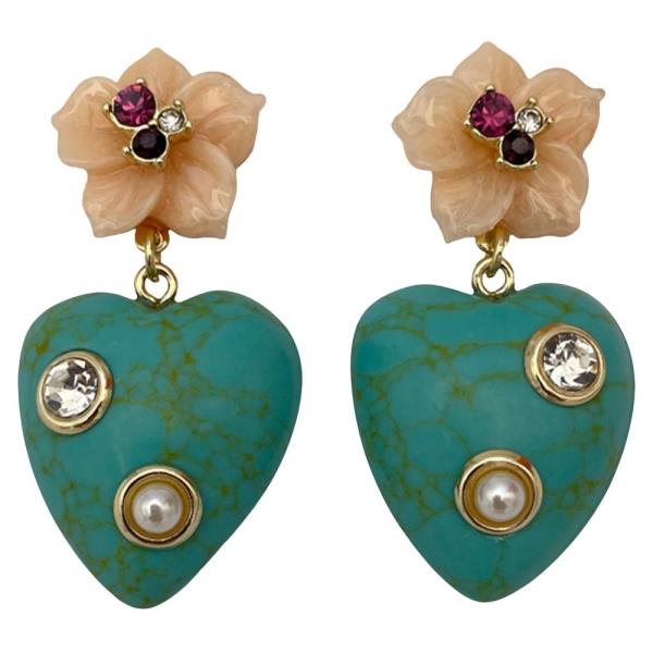 Resin Heart Shape Gem Drop Dangle Earrings
