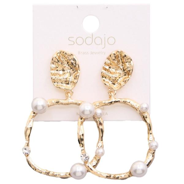 SODAJO Gold Dipped CZ Pearl Round Dangle Earring