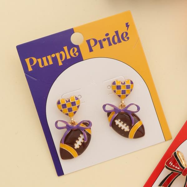 Game Day Football Heart Bow Stud Earrings