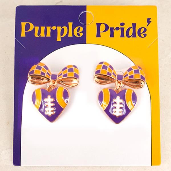 Game Day Football Heart Bow Stud Earrings
