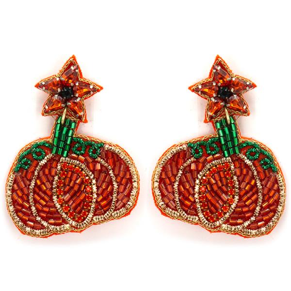 Seed Beaded Pumpkin Star Dangle Post Earrings