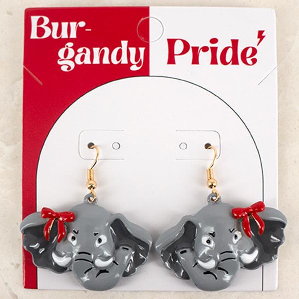 Enamel Elephant Face Red Bow Dangle Hook Earrings