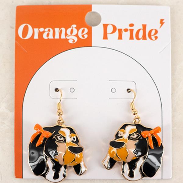 Game Day Enamel Dog Face Red Bow Hook Earrings
