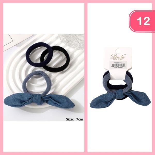 Denim Bow Hair Tie Set (12 Units)