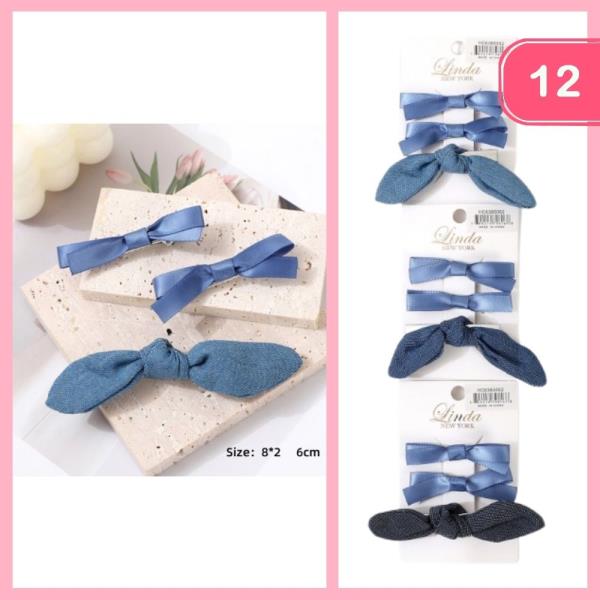 Denim Bow Hair Pins (12 Units)
