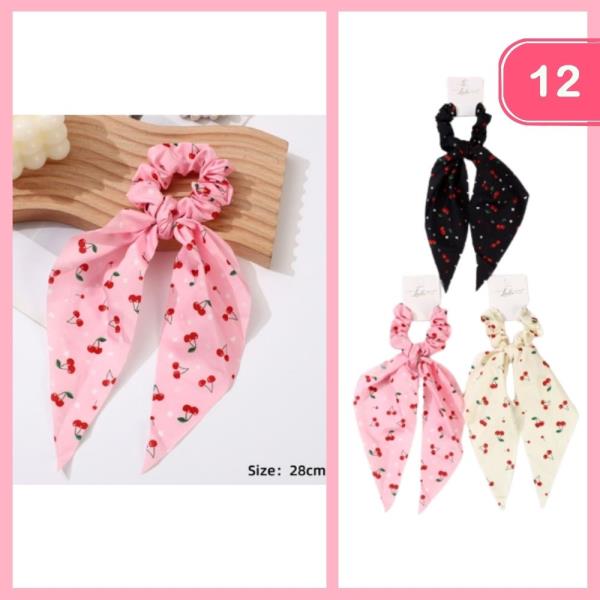 Cherry Long Tail Hair Scrunchie (12 Units)