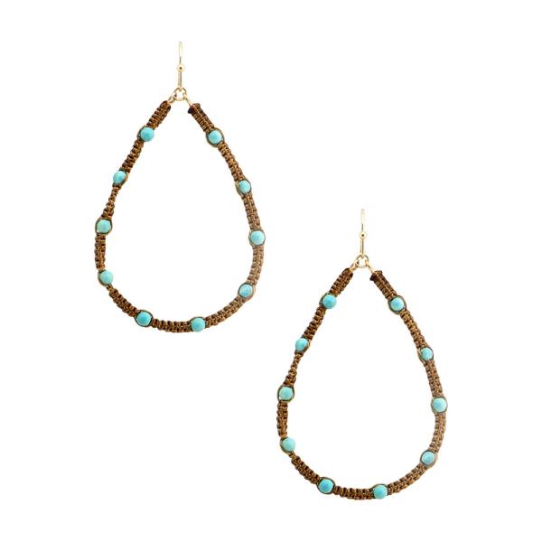 Woven Thread Turquoise Stone Drop Hook Earrings