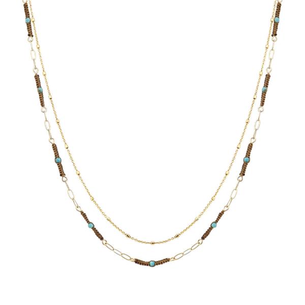 Thread Wrap TQ Stone 2 Metal Mix Chain Necklace