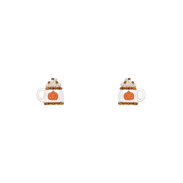 Enamel Metal Pearl Rhinestone Pumpkin Mug Earring