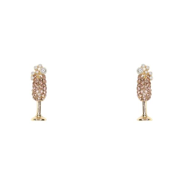 Rhinestone Pearl Metal Champagne Glass Earring