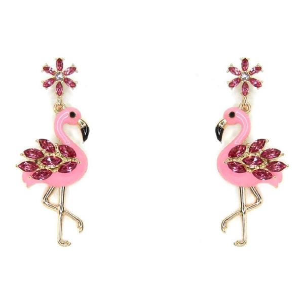 Enamel Metal Flamingo Rhinestone Hook Earring