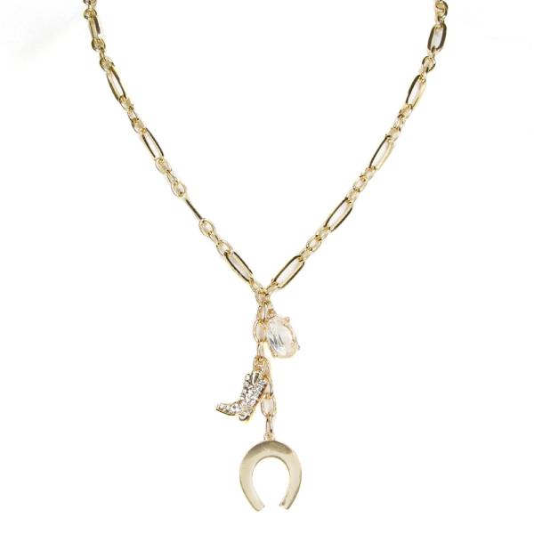 Rhinestone Boots Horseshoe Y Pendant Necklace