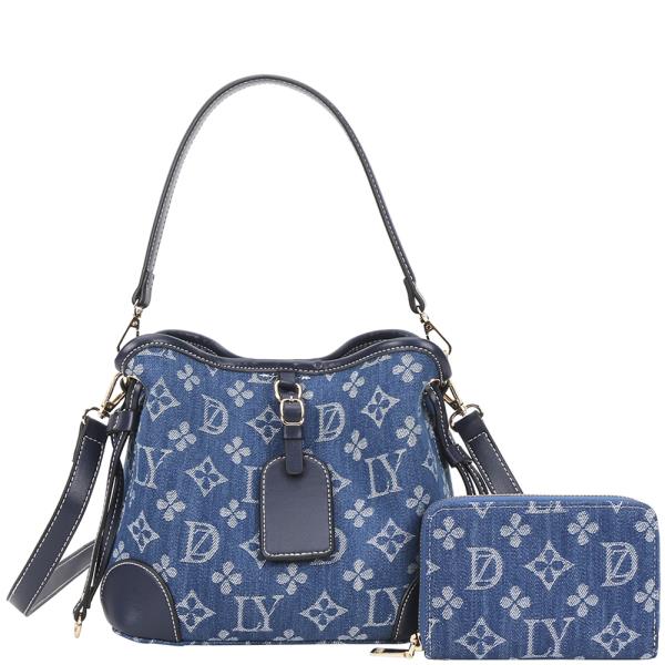 2IN1 DENIM DESIGN PRINT SATCHEL W WALLET SET