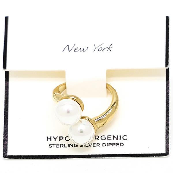 SECRET BOX Silver Dipped Pearl Double Band Ring