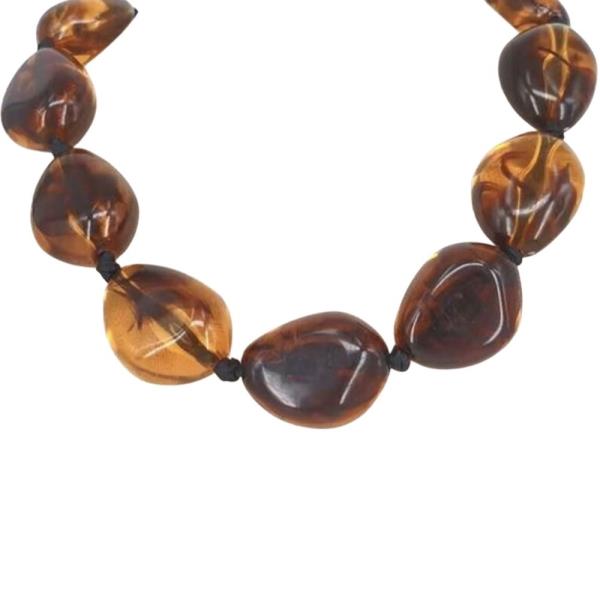 Amber Bead Necklace with Black Ribbon Earring Set