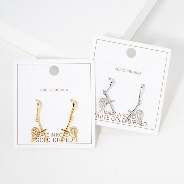 Wing Cross CZ Gold Dipped Earring