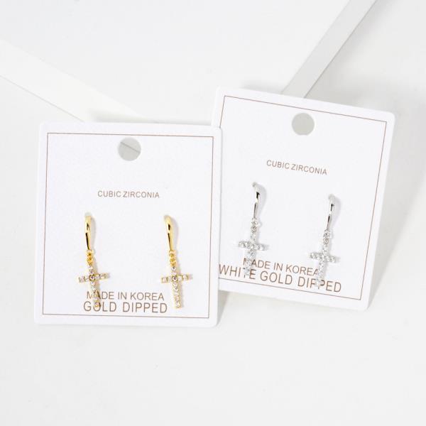 Cross CZ Gold Dipped Earring