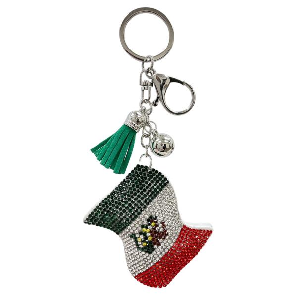 RHINESTONE MEXICO FLAG KEYCHAIN