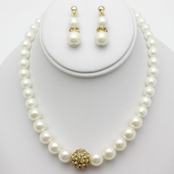Rhinestone Ball Bead Pearl Bead Necklace