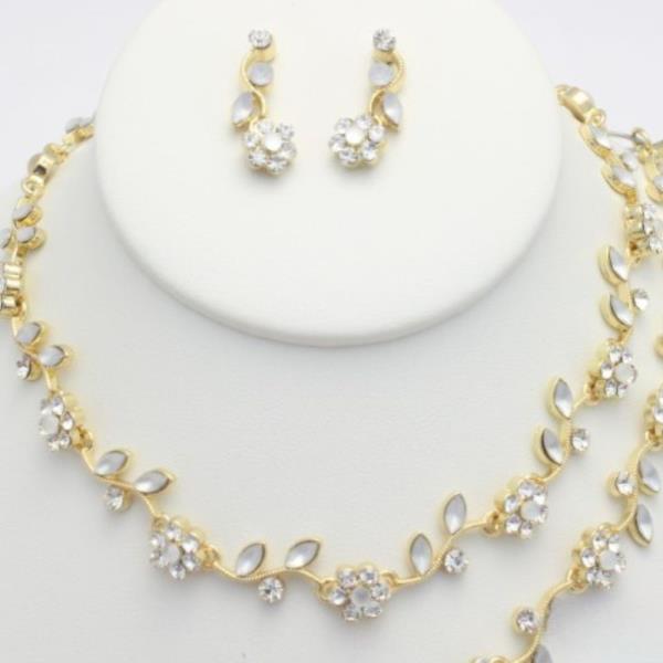 Flower Leaf Pattern Bracelet Necklace Set