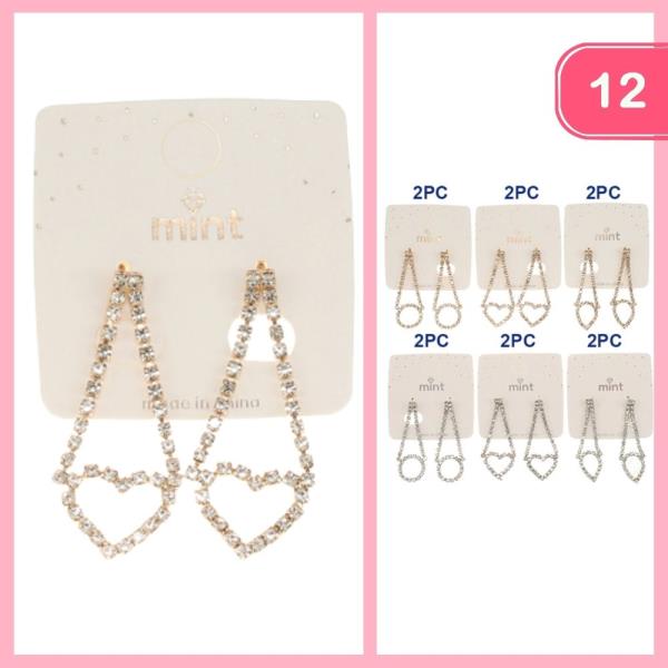 Rhinestone Heart Dangle Earrings (12 Units)