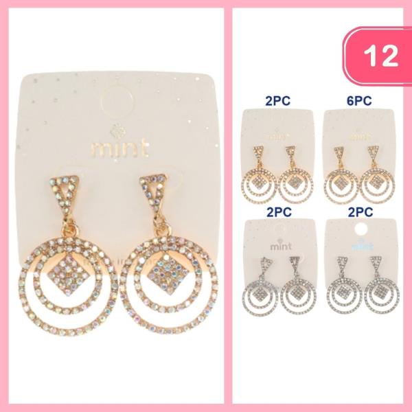 Rhinestone Round Dangle Earrings (12 Units)