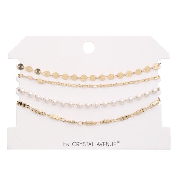 Pearl Bead Coin Link Assorted Bracelet Set