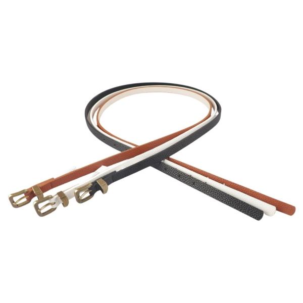 Faux Leather Textured Metal Buckle Slim Belt Set