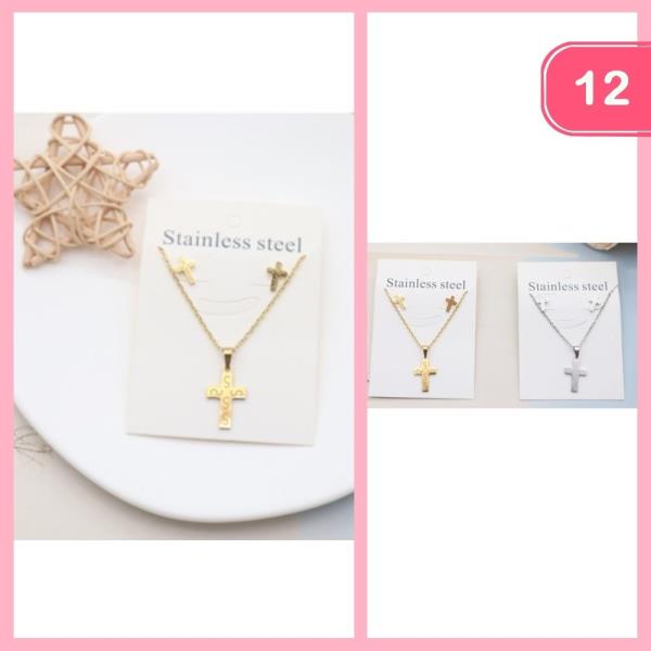 Stainless Steel Cross Necklace Set (12 Units)