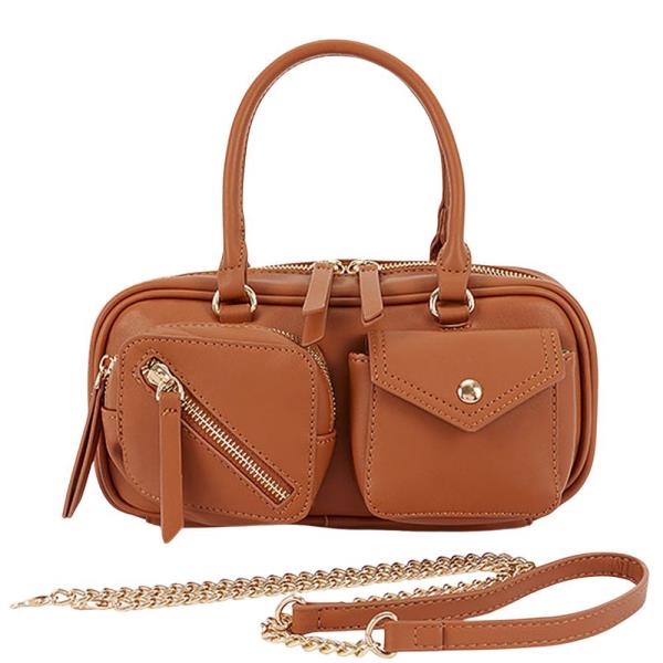 Two Pockets Front Zipper Satchel Bag