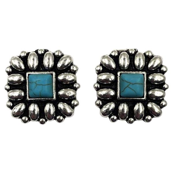 Turquoise Stone Square Western Style Earring
