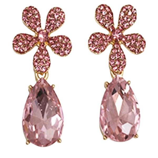Rhinestone Pave Flower Glass Teardrop Earring