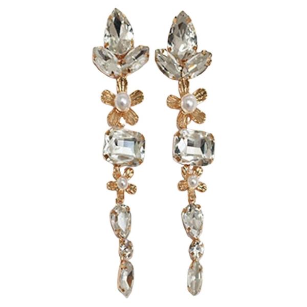 Crystal Rhinestone Pearl Flower Linear Earring