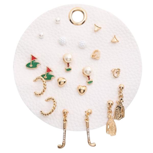 Golf Flag Ball Enamel Pearl Hoop Icon Earring Set